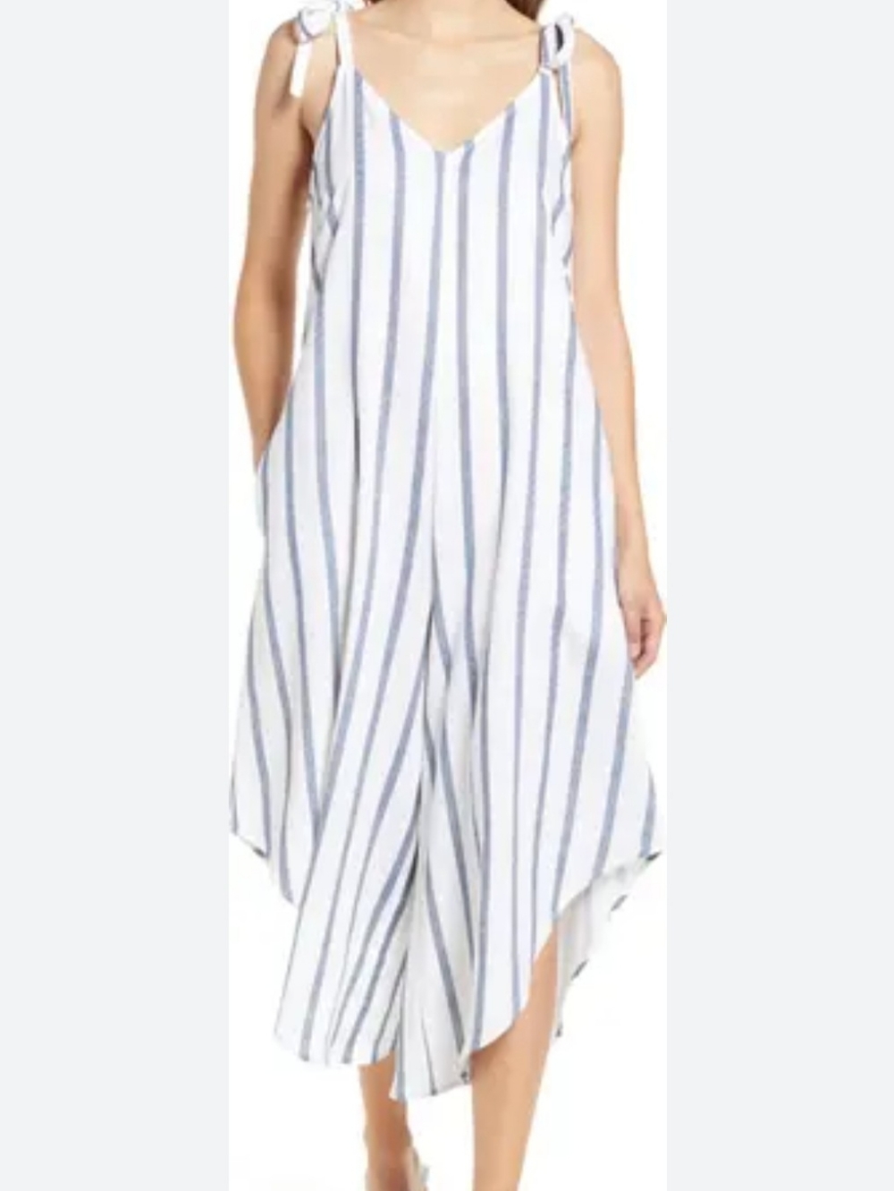 VINCE CAMUTO,size S,Sleeveless Striped Tie-Shoulder Jumpsuit - Blue & White - Picture 5 of 16